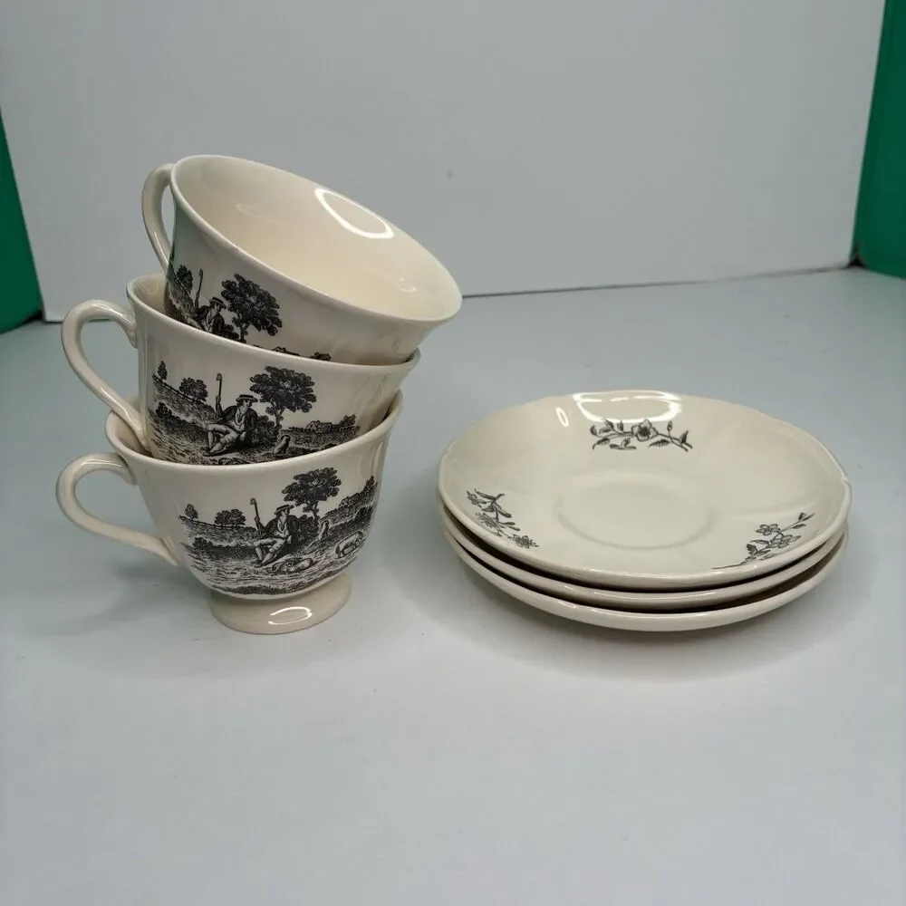 Wedgewood Etruria & Barlaston Creamware Tea Cup And Saucer Set Of 3
